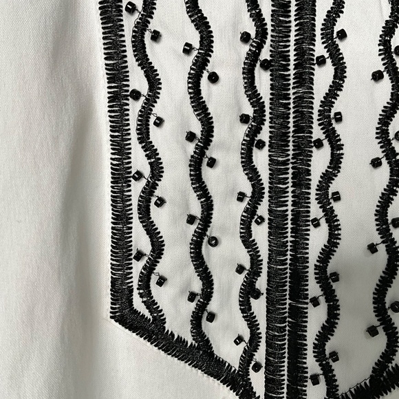 CHICO’S Cotton Poplin Embroidered and Beaded Balloon Sleeve Boho Blouse US Sz 2 - Picture 9 of 14